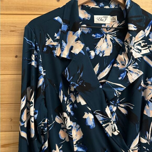Eliza J Size 18W Emerald Green Floral Print Collared Wrap Dress - Picture 2 of 14